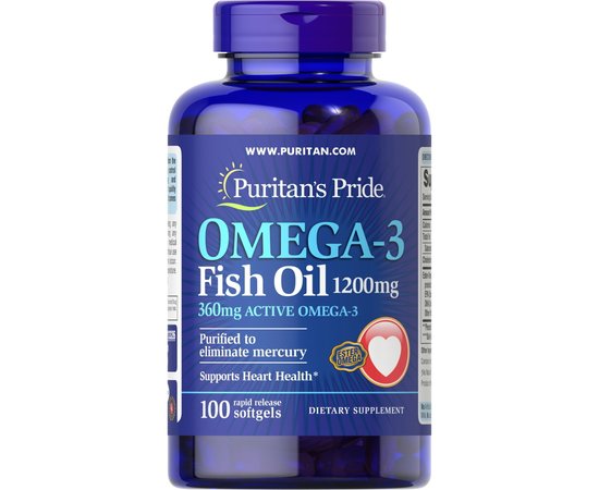 Puritan's Pride Omega-3 Fish Oil 1200 mg 100 softgels, image 