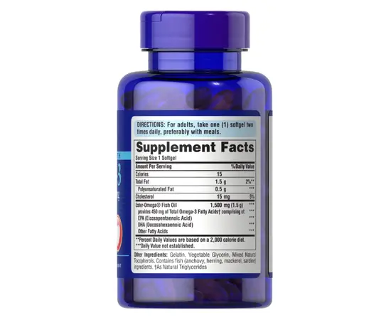 Puritan's Pride Omega-3 Fish Oil (Extra Strength) 1500 mg 60 softgels, Puritan's Pride Omega-3 Fish Oil (Extra Strength) 1500 mg 60 softgels , изображение 2 в интернет магазине Mega Mass