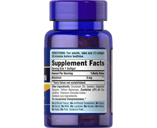 Puritan's Pride Melatonin 5 mg 60 softgels, image , зображення 2
