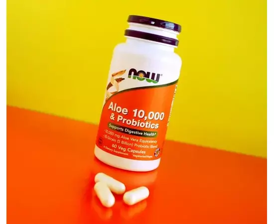 NOW Aloe 10,000 & Probiotics 60 caps, image , зображення 5