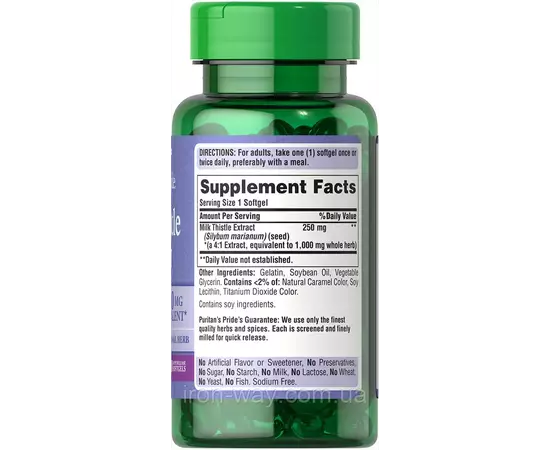 Puritan's Pride Milk Thistle extract 1000 mg 90 softgels, image , зображення 2