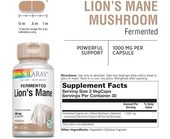 Solaray Lion's Mane 500 mg 60 caps, image , зображення 3