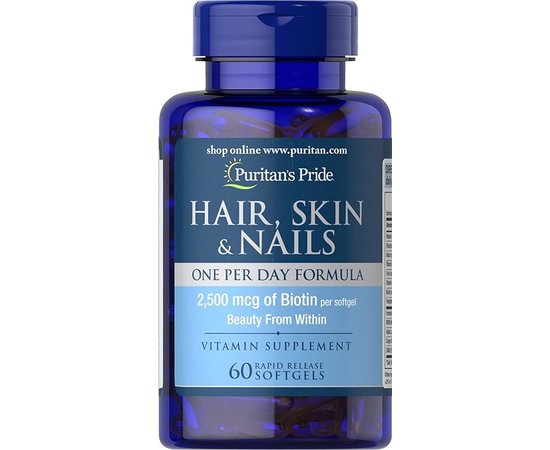 Puritan`s Pride Hair Skin & Nails One per Day Formula 60 softgels, Фасовка: 60 softgels, image 