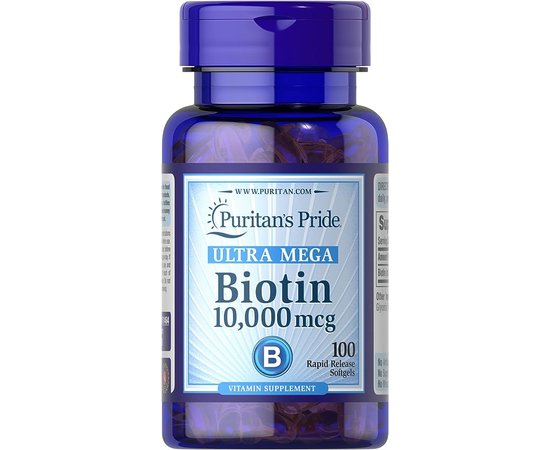 Puritan's Pride Biotin (10,000 mcg) 100 softgels, Фасовка: 100 softgels, image 