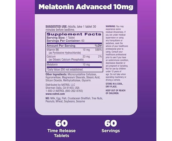 Natrol Melatonin (Time Release) 10 mg 60 tabs, image , зображення 2