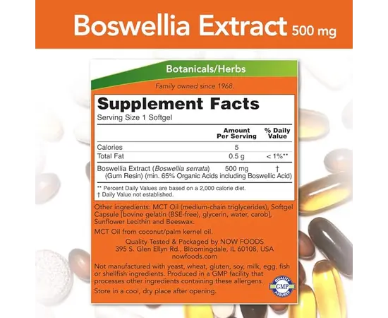 NOW Boswellia Extract 500mg 90 softgels, image , зображення 5
