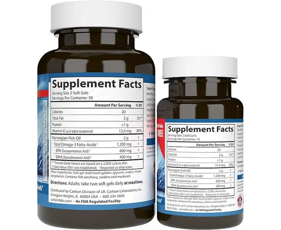 Carlson Super Omega 3 1,200 mg 100+30 softgels, image , зображення 2