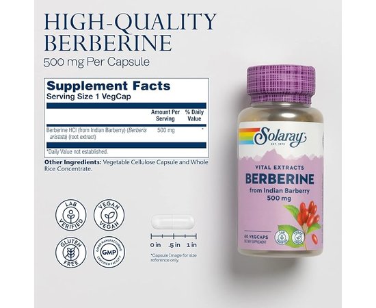 Solaray Berberine 500 mg 60 caps, image , зображення 2