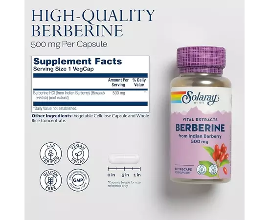Solaray Berberine 500 mg 60 caps, image , зображення 3