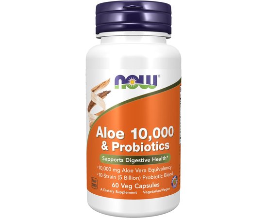 NOW Aloe 10,000 & Probiotics 60 caps, NOW Aloe 10,000 & Probiotics 60 caps  в интернет магазине Mega Mass