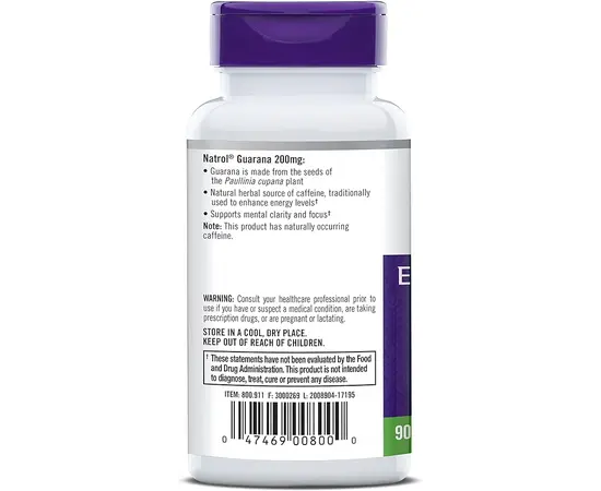 Natrol Guarana 200 mg 90 caps, image , зображення 2