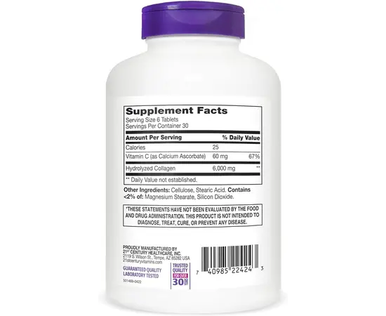 21st Century Collagen Plus Vitamin C 6000 mg 180 tabs, 21st Century Collagen Plus Vitamin C 6000 mg 180 tabs , изображение 2 в интернет магазине Mega Mass