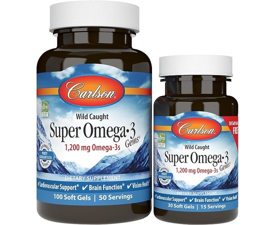 Carlson Super Omega 3 1,200 mg 100+30 softgels, Carlson Super Omega 3 1,200 mg 100+30 softgels  в интернет магазине Mega Mass