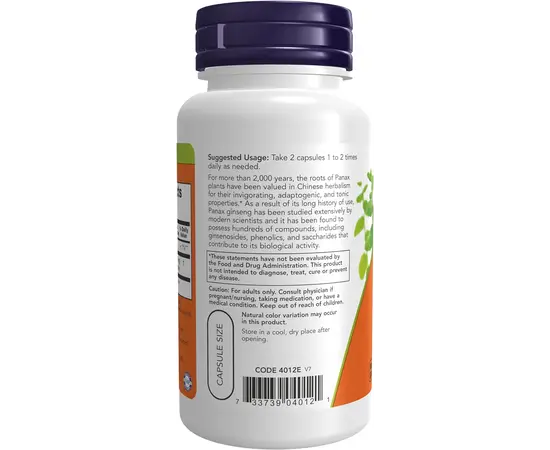 NOW Panax Ginseng 500 mg 100 caps, image , зображення 3