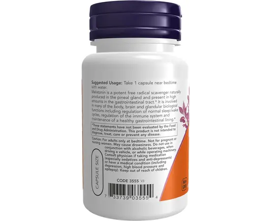 NOW Melatonin 5 mg 60 caps, image , зображення 3