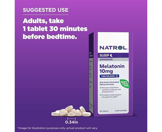 Natrol Melatonin (Time Release) 10 mg 60 tabs, image , зображення 6