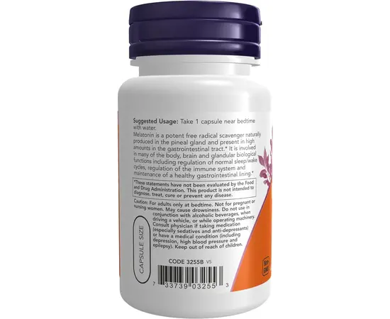 NOW Melatonin 3 mg 60 caps, image , зображення 3