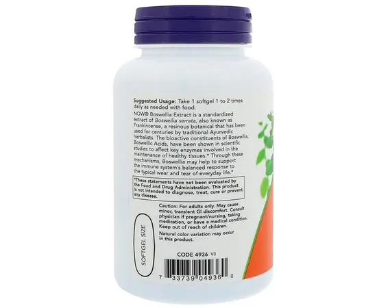 NOW Boswellia Extract 500mg 90 softgels, image , зображення 3