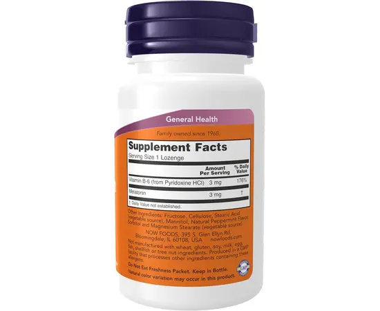 NOW Melatonin 3 mg 180 lozenges, Фасування: 180 lozenges, image , зображення 2