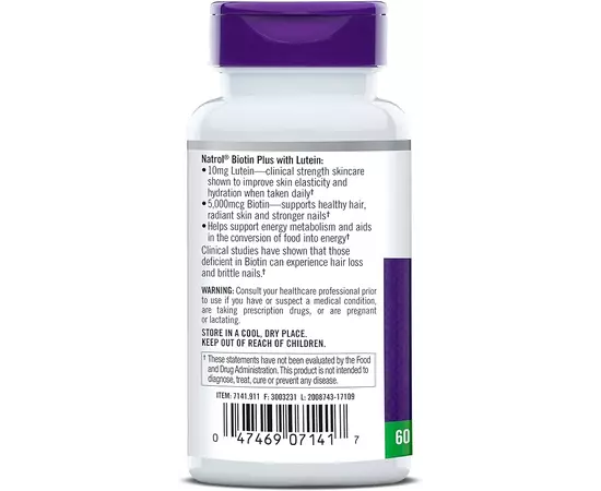 Natrol Biotin Plus Beauty 5.000 mcg 60 tabs, image , зображення 2