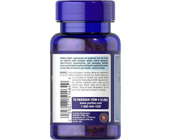 Puritan's Pride Biotin (10,000 mcg) 100 softgels, Фасування: 100 softgels, image , зображення 3