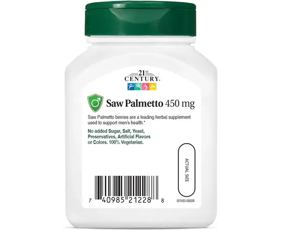 21 Century Saw Palmetto 450mg 60 Veg Capsules, image , зображення 3