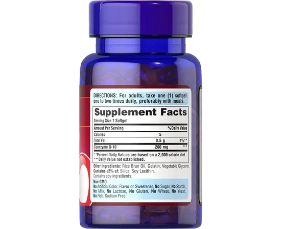 Puritan's Pride CO Q-10 200 mg 60 softgels, image , зображення 2