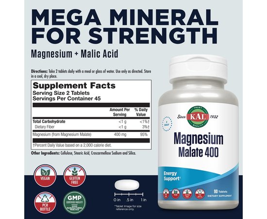 KAL Magnesium Malate 400 90 tabs, KAL Magnesium Malate 400 90 tabs , изображение 3 в интернет магазине Mega Mass