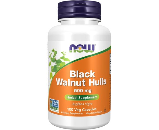 NOW Black Walnut Hulls 500 mg 100 Veg Capsules, image 