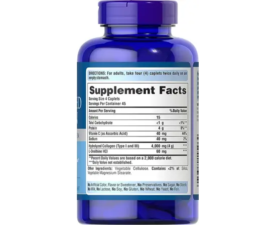 Puritan's Pride Hydrolyzed Collagen 1000 mg 180 tabs, image , зображення 2
