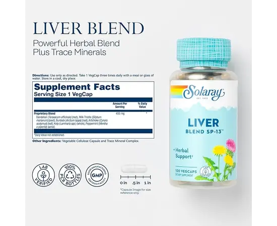 Solaray Liver Blend SP-13 100 caps, image , зображення 3
