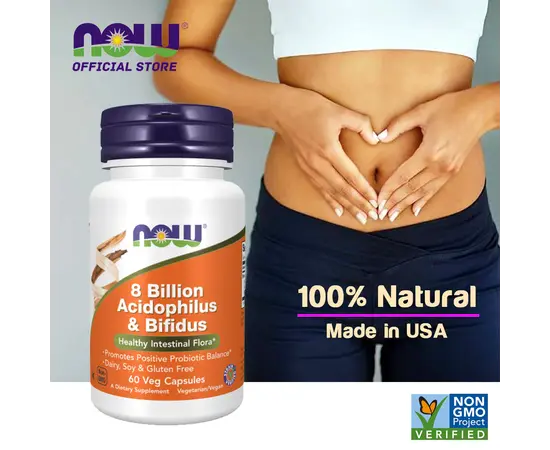 NOW 8 Billion Acidophilus & Bifidus 60 caps, NOW 8 Billion Acidophilus & Bifidus 60 caps , изображение 4 в интернет магазине Mega Mass