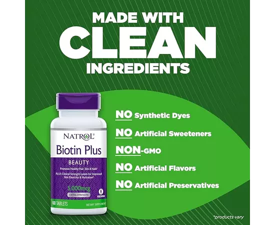 Natrol Biotin Plus Beauty 5.000 mcg 60 tabs, image , зображення 5