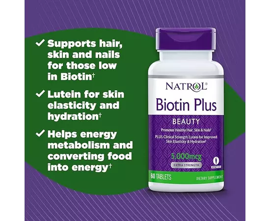 Natrol Biotin Plus Beauty 5.000 mcg 60 tabs, image , зображення 4