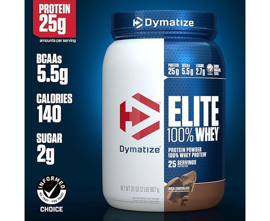 Dymatize Elite Whey Protein 908 g, Смак:  Chocolate / Шоколад, image , зображення 3