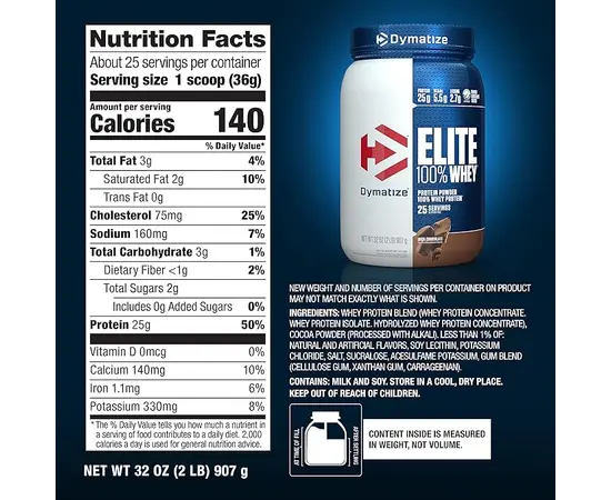 Dymatize Elite 100 % Whey Protein 908 g, Смак:  Chocolate / Шоколад, image , зображення 2
