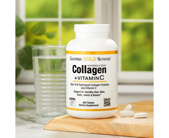 California Gold Nutrition Hydrolyzed Collagen + Vitamin C 250 tabs, image , зображення 4