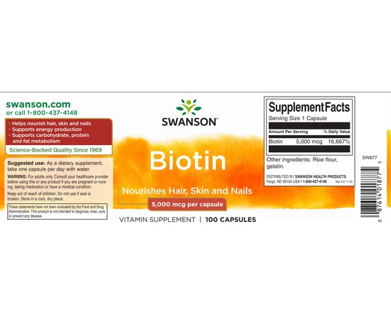 Swanson Biotin 5000 mcg 100 caps, image , зображення 2