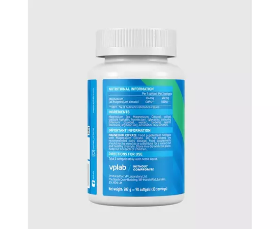 VPLAB Magnesium Citrate 400 mg 90 softgels, VPLAB Magnesium Citrate 400 mg 90 softgels , изображение 2 в интернет магазине Mega Mass
