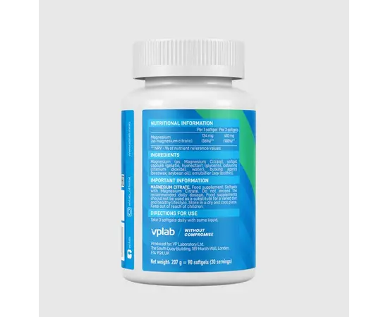 VPLAB Magnesium Citrate 90 softgels, image , зображення 2