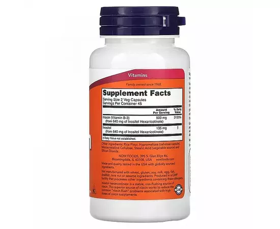 NOW Niacin 250 mg 90 caps, image , зображення 2