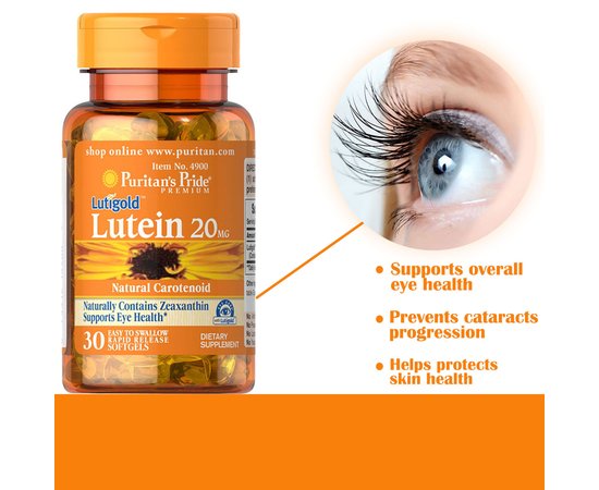 Puritan’s Pride Lutein 20 mg with Zeaxanthin 30 softgels, Фасовка: 30 softgels, image , зображення 5
