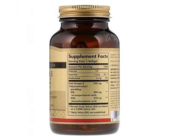 Solgar Omega 3 950 mg 50 softgels, image , зображення 2