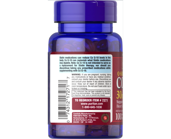 Puritan's Pride CO Q-10 30 mg 100 softgels, image , зображення 3