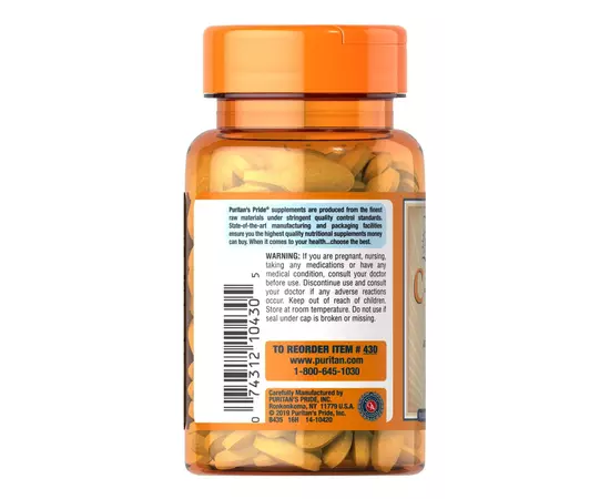Puritan's Pride Vitamin C-500 mg with Bioflavonoids and Rose Hips 100 tabs, Фасування: 100 tabs, Концентрація: 500 mg, Коцентрація: 500 mg, image , зображення 3