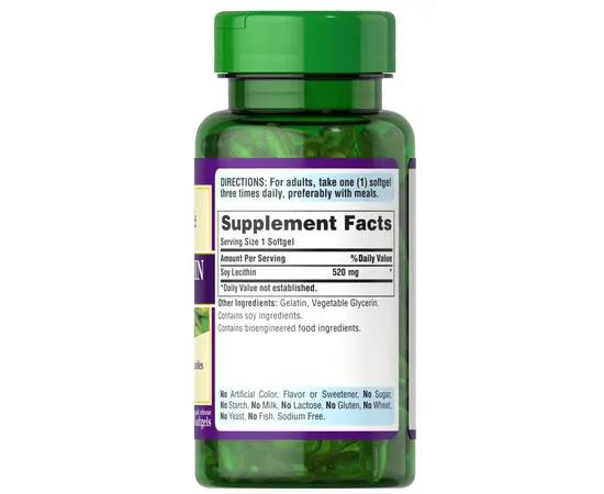 Puritan's Pride Soy Lecithin 520 mg 100 softgels, Фасування: 100 softgels, Концентрація: 520 mg, image , зображення 2