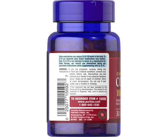 Puritans Pride CO Q-10 100 mg 30 softgels, Фасування: 30 caps, image , зображення 3