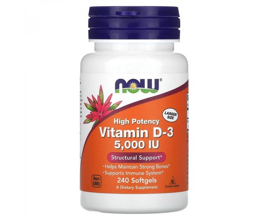 NOW Vitamin D-3 5000 IU 240 softgels, Фасовка: 240 softgels, Концентрація: 5000 IU, Коцентрація: 5000 UI, image 