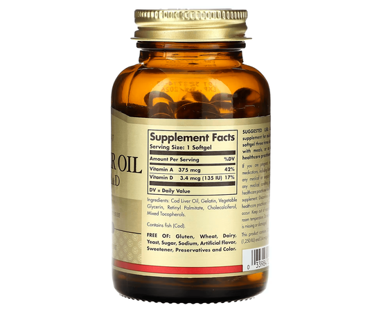 Solgar Vitamin А and D Cod Liver Oil 100 softgels, image , зображення 2