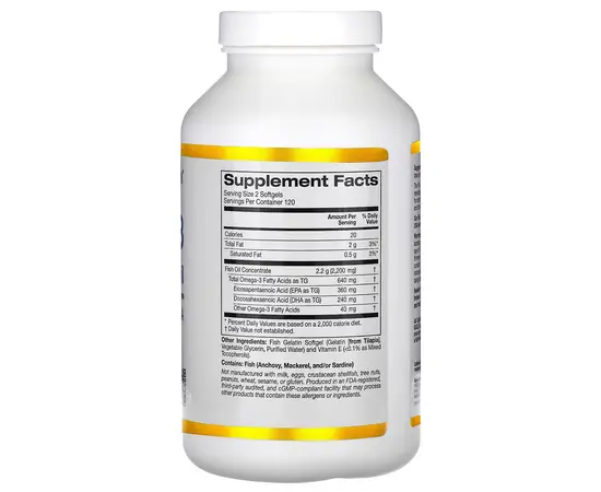 California Gold Nutrition Omega-3 Premium Fish Oil 240 softgels, Фасовка: 240 softgels, California Gold Nutrition Omega-3 Premium Fish Oil 240 softgels, Фасовка: 240 softgels , изображение 2 в интернет магазине Mega Mass